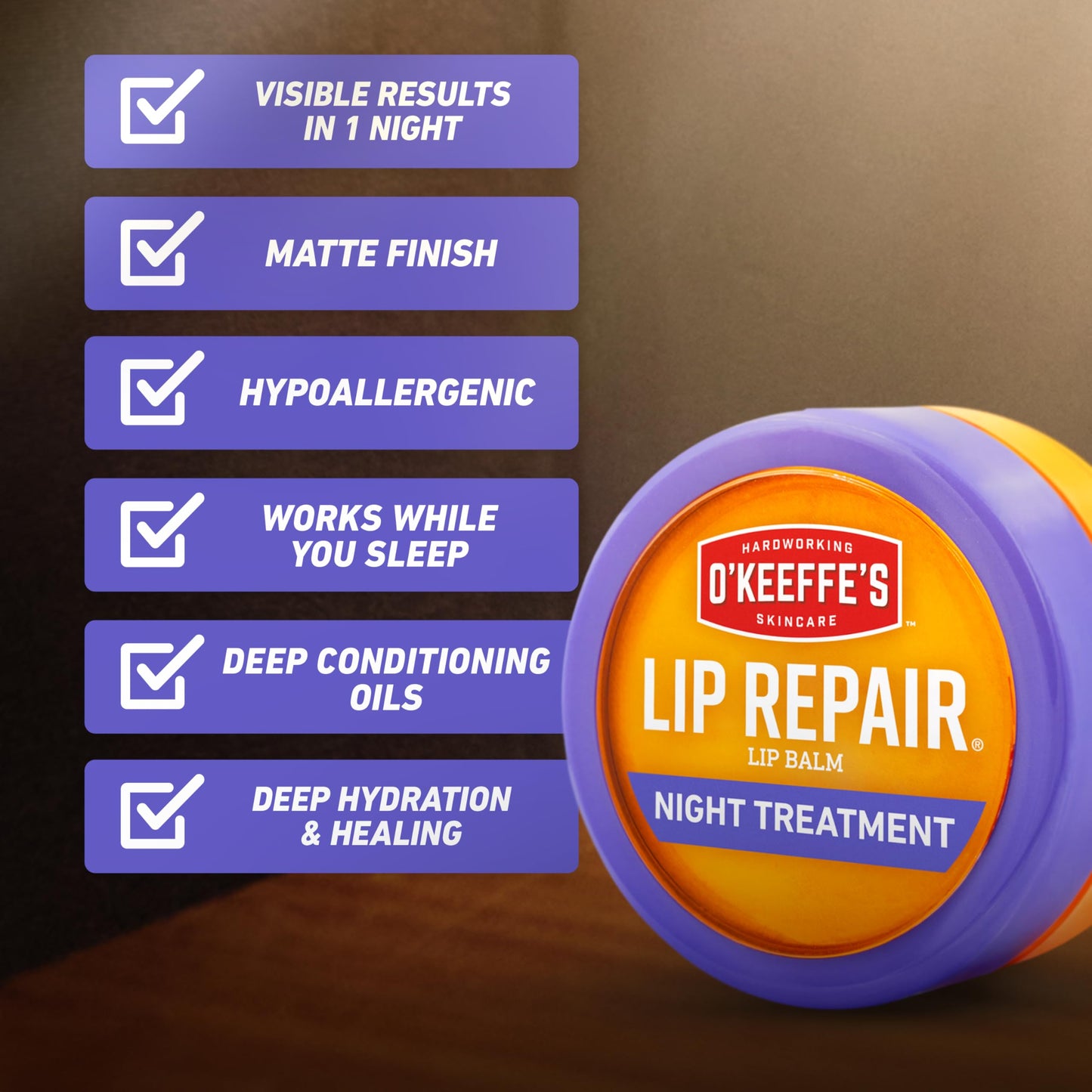 O'Keeffe's Lip Repair Night Treatment Lip Balm for Dry, Cracked Lips - 0.25 Ounce Jar (2 Pack) - Moisturizer for Extremely Cracked, Dry Lips