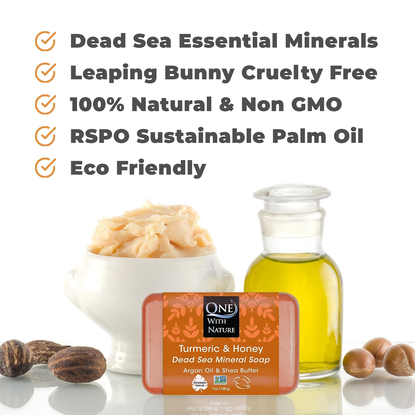 One With Nature Dead Sea Salt Turmeric Soap 7oz 3-Pack - Purifying and Exfoliating Soap Bar with Dead Sea Minerals and Honey for Face & Body, for Men
