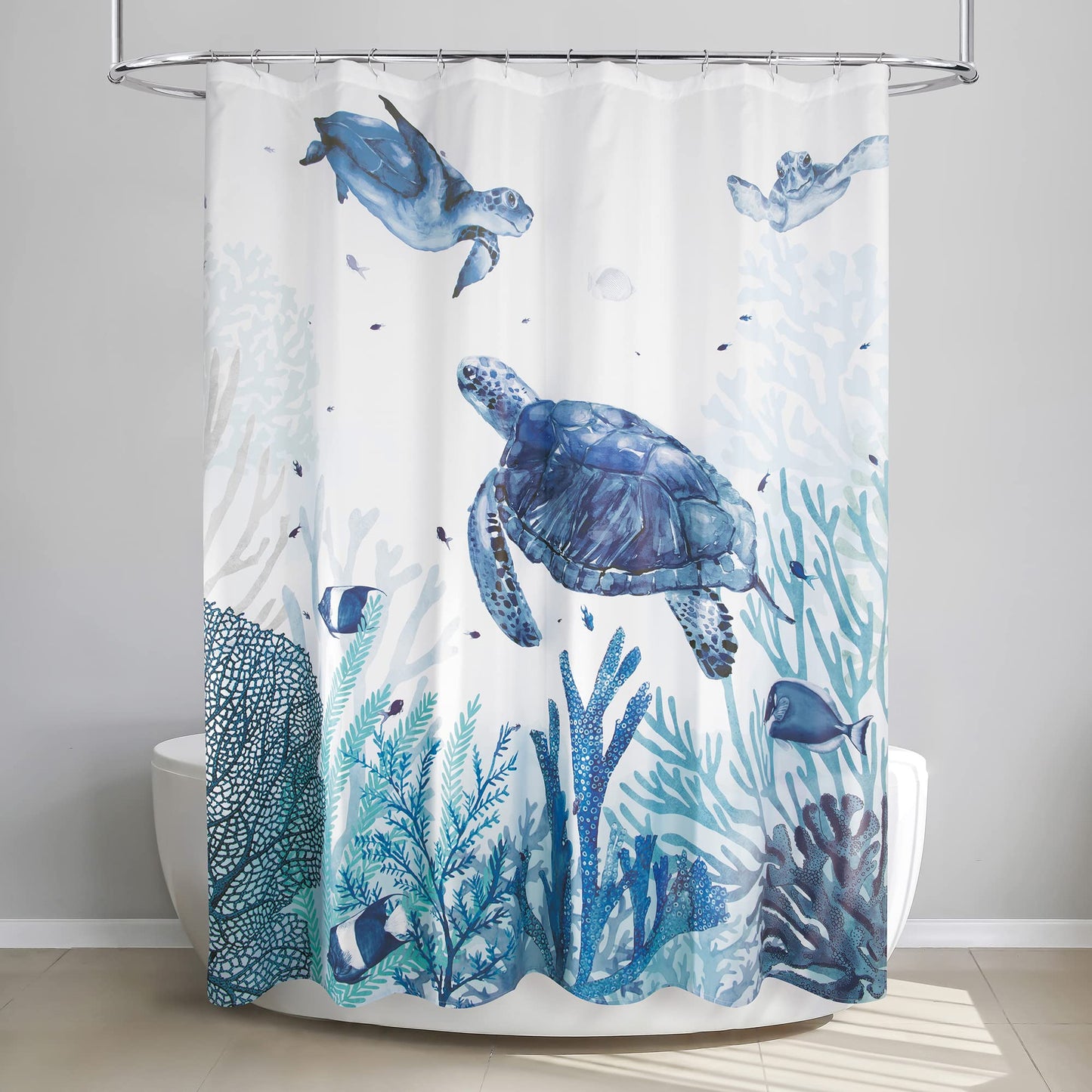 Allure Home Creation Deep Blue Sea Turtle Polyester Fabric Printed Shower Curtain 70"x72"