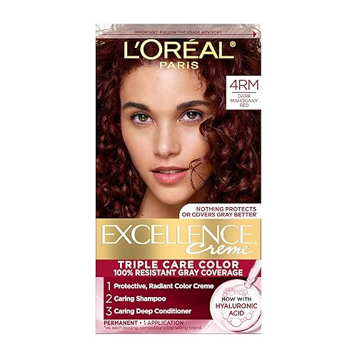 L'Oreal Paris Excellence Crème Permanent Hair Dye, Triple Care Hair Color with Pro-Keratine Complex for 100% Gray Hair Coverage, 4RM Dark Mahogany