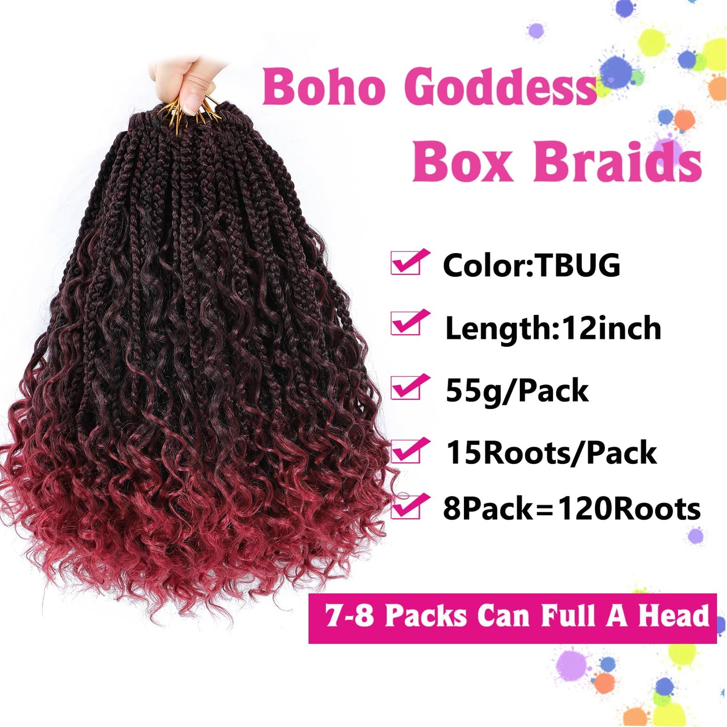 Wodun 12inch Goddess Box Braids Crochet Hair Boho Box-Braids with Curly Ends Bohemian Crochet Braid Pre-looped Synthetic Crochet-Hair for Black Women