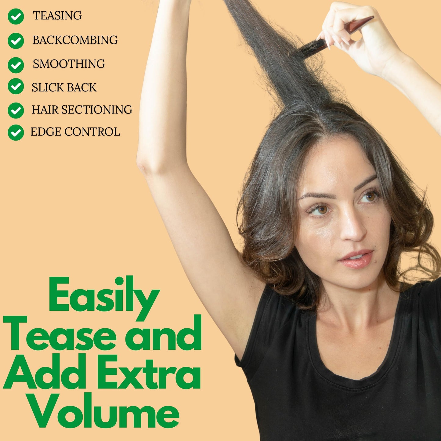 GranNaturals Teasing Boar Bristle Hair Brush for Women - Slick Back Comb with Rat Tail Pick for Hair Sectioning Used for Edge Control, Backcombing