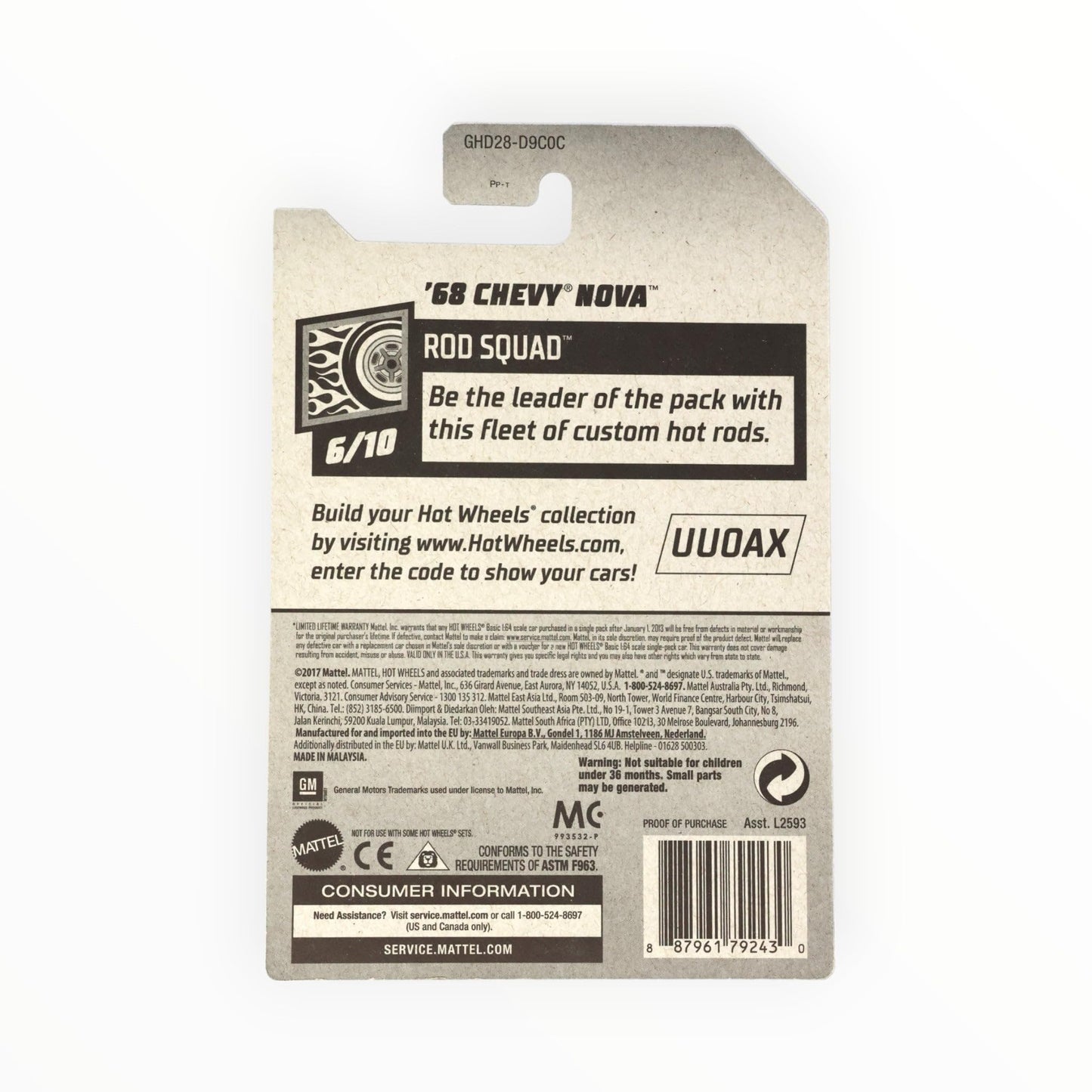 Hot Wheels 2020 Rod Squad '68 Chevy Nova, 73/250