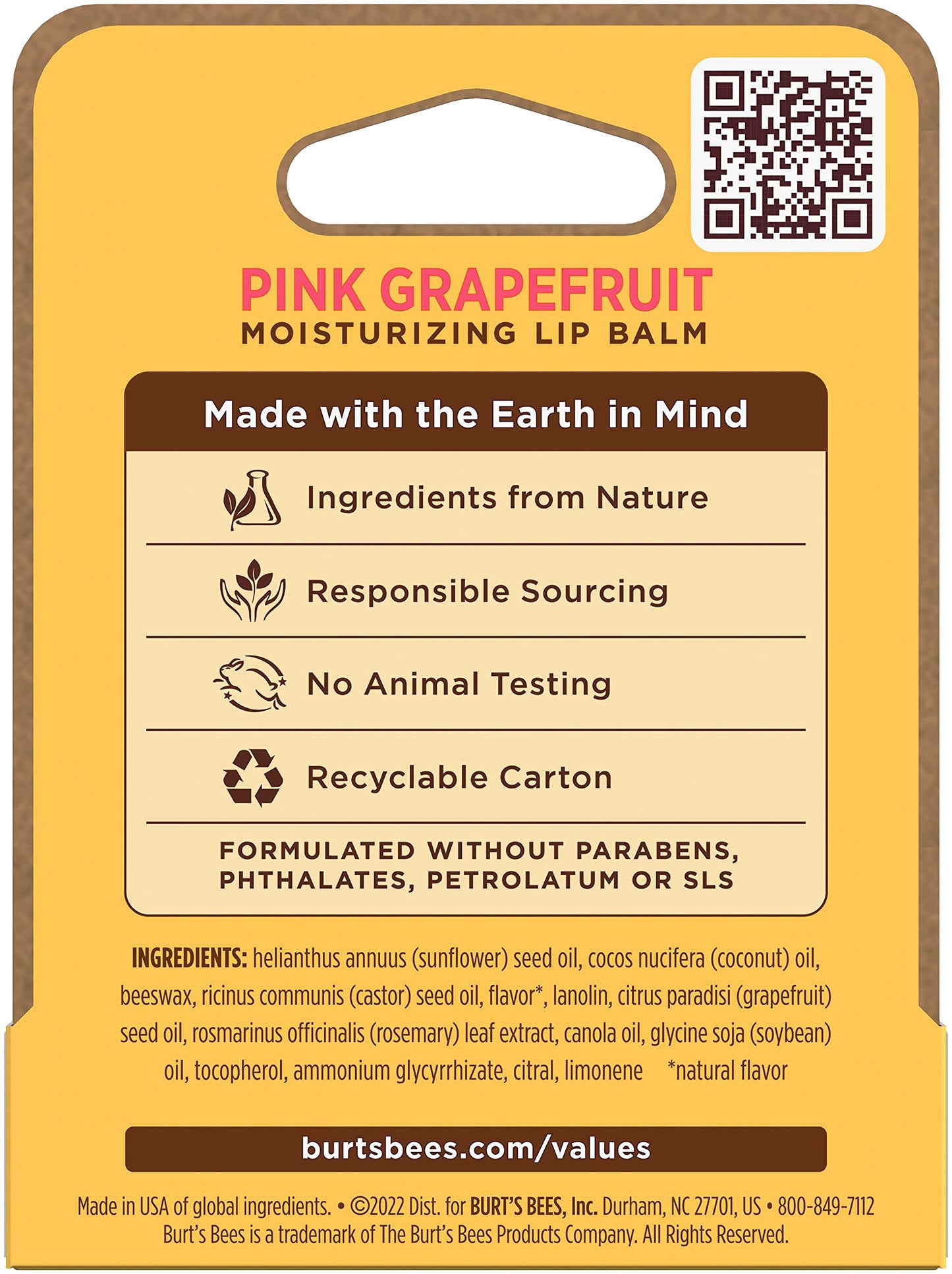 Burt's Bees 100% Natural Lip Balm, Pink Grapefruit Blister Box, 0.15 Ounce