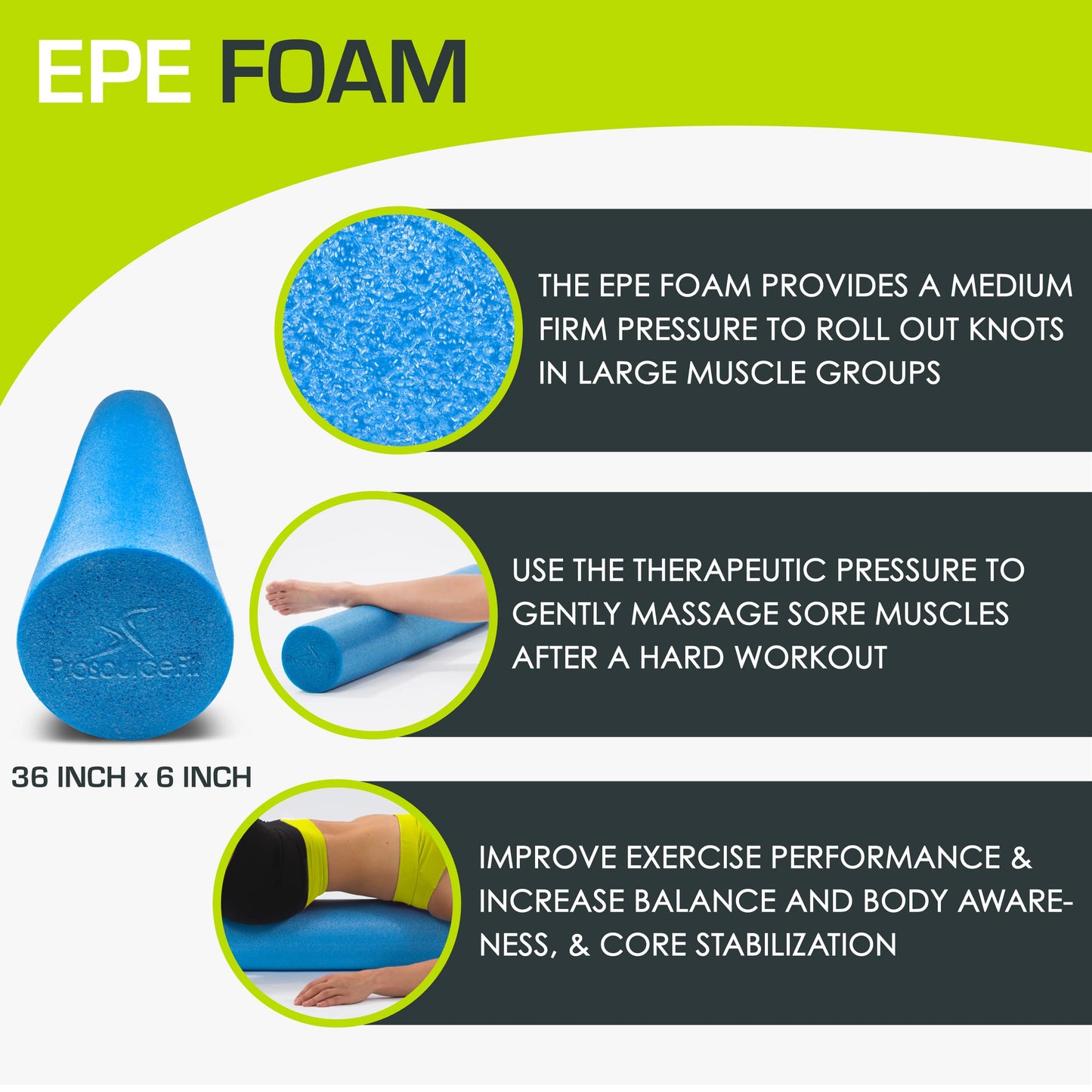 ProsourceFit Flex Foam Rollers for Muscle Massage, Physical Therapy, Core & Balance Exercises Stabilization