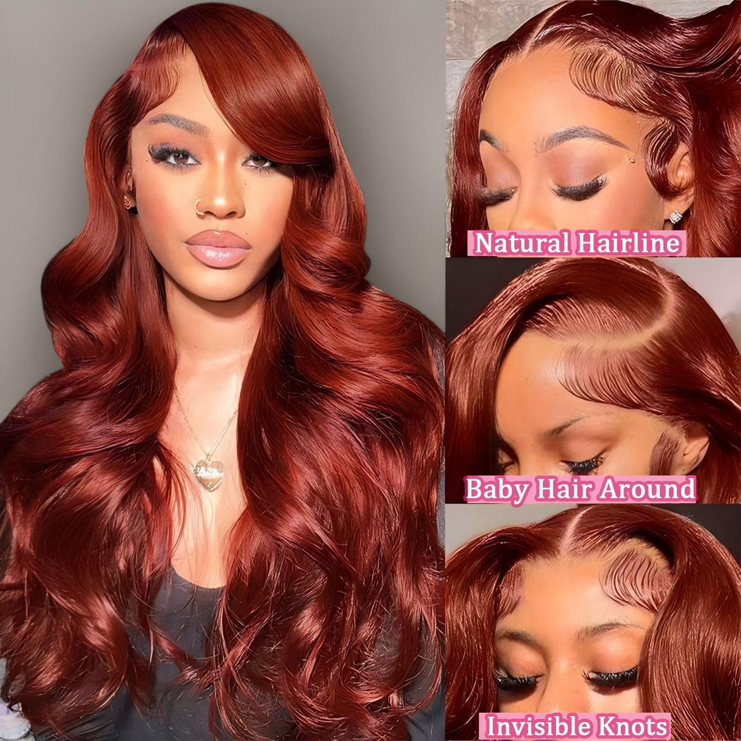 QZOQZO Reddish Brown Lace Front Wig Human Hair Body Wave Lace Front Wigs Human Hair 13x6 Pre Plucked 33# Colored Red Wig 180% Density Glueless Wigs Beauty and Personal Care QZOQZO