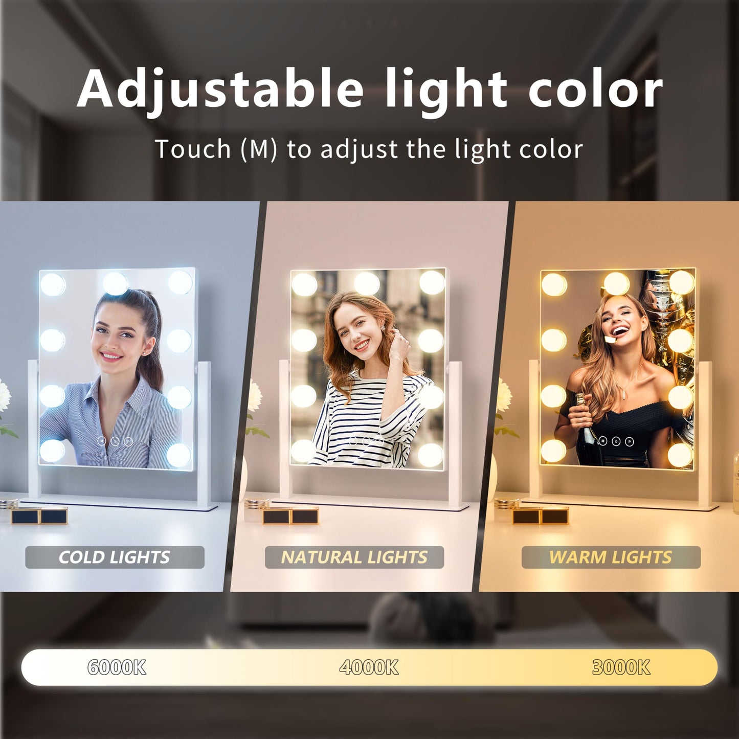 Acoolda Vanity Mirror with Lights, Hollywood Vanity Makeup Mirror with 9 Dimmable LED Bulbs, 3 Color Lighting Modes, Detachable 10X Magnification Beauty and Personal Care Acoolda
