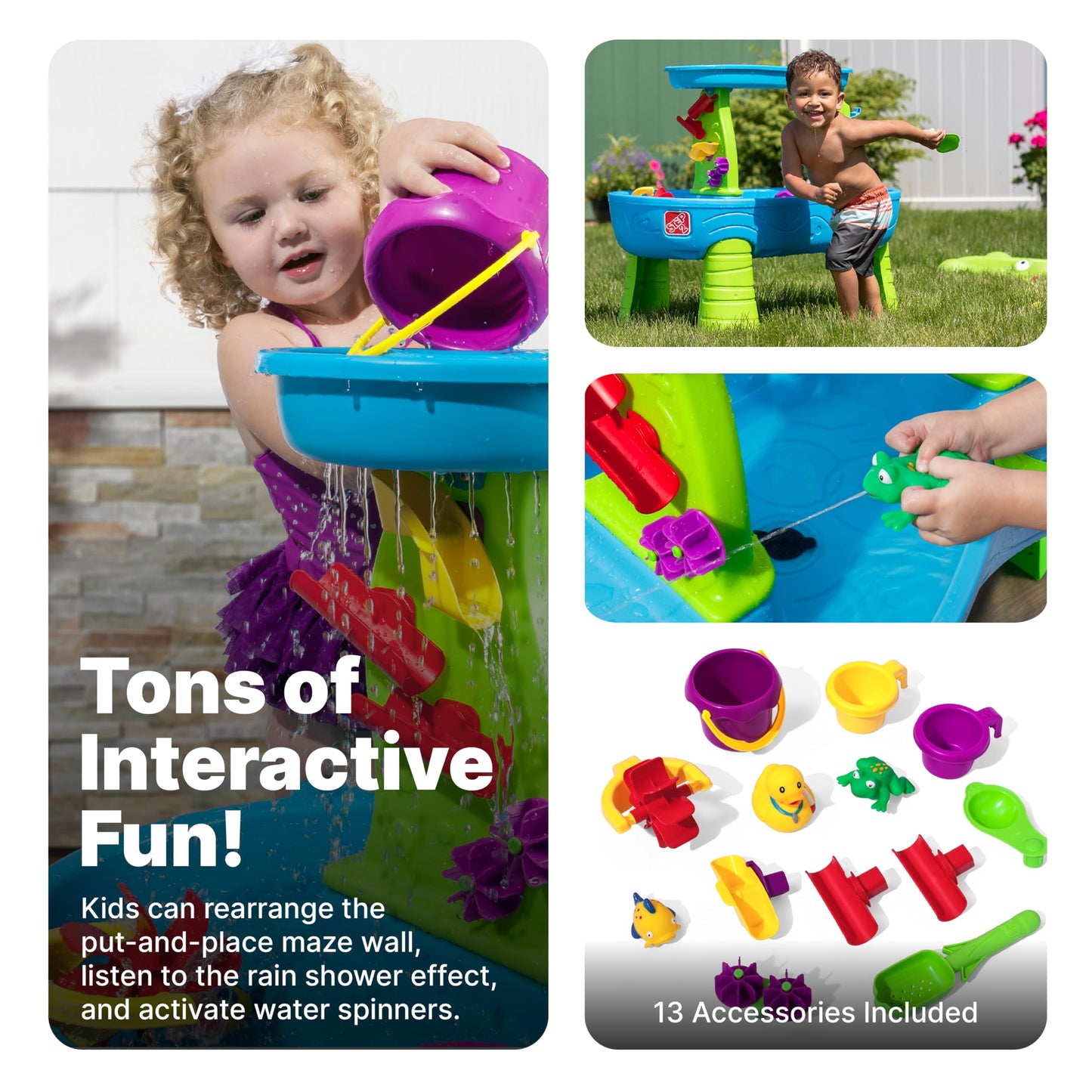 Step2 Rain Showers Splash Pond Water Table – Toddler Outdoor Sensory Playset with 13 Accessories, Ages 1.5+