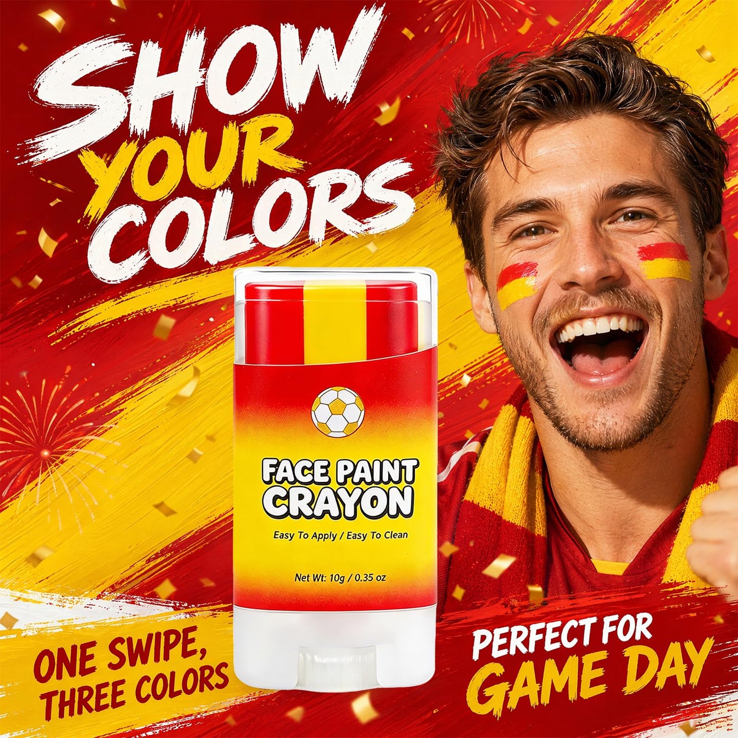 Red Yellow and Red Eye Black, Baseball Face Paint, Spain Softball Face Paint, Brazil World Cup Jersey 2026, Sports Yellow Spain Flag Face Paint Stick Beauty and Personal Care Lulesi