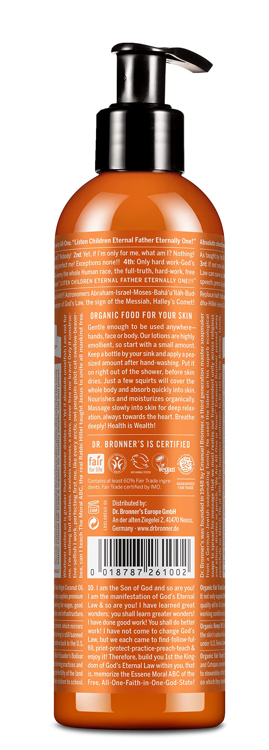 Dr Bronner's 3-in-1 Orange & Lavender Organic Hand and Body Lotion, Made with Organic Oils, Used for Hands, Face and Body, Certified Fair Trade Beauty & Personal Care Dr. Bronner's
