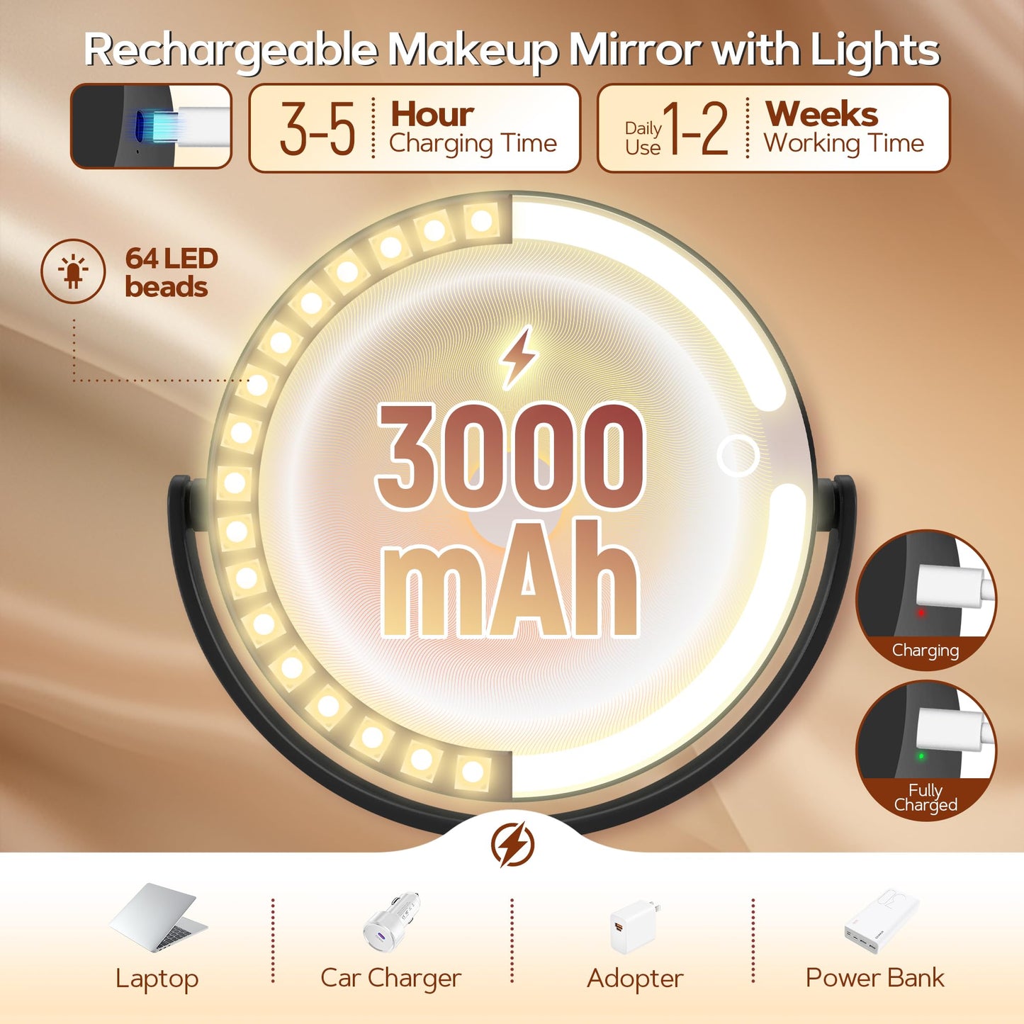 B Beauty Planet Makeup Mirror with Lights, Lighted Magnifying Mirror 30X with 3 Lighting and Adjustable Brightness, 2-Sided Height Adjustable Vanity Beauty and Personal Care B Beauty Planet