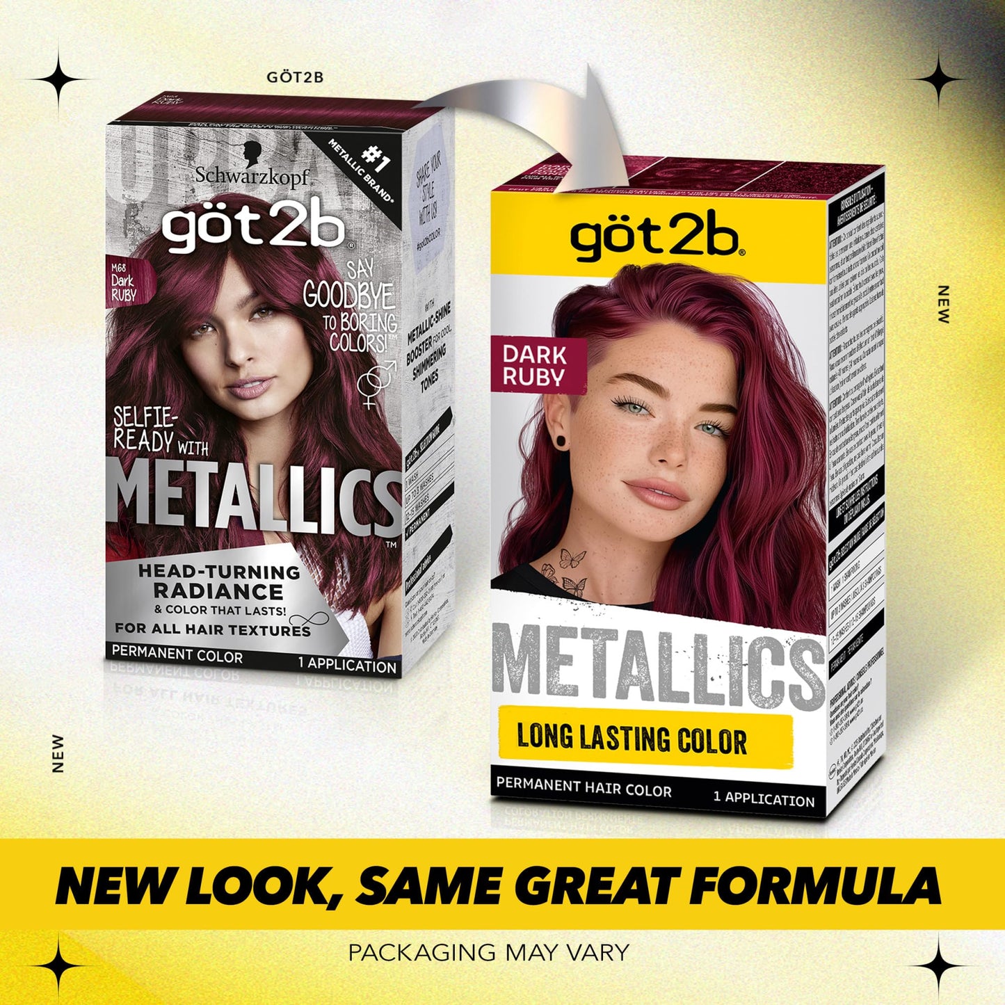 got2b Metallics Permanent Hair Dye, Dark Ruby M68, Hair Color for Women & Men, Formulated with Metallic-Shine Booster for Cool, Shimmering Tones