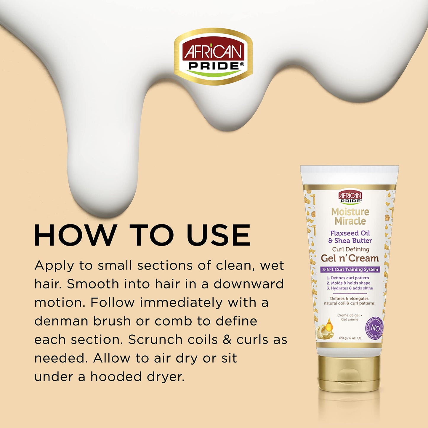 African Pride Moisture Miracle Gel n' Cream - 3-In-1 Curl Training System, Defines Curls, Holds Shape, Hydrates, Adds Shine, Contains Flaxseed Oil