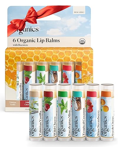 Sky Organics Organic Lip Balms With Beeswax for Lips, USDA Certified Organic, Six Assorted Flavors to Moisturize, Soothe & Soften, 6pk.