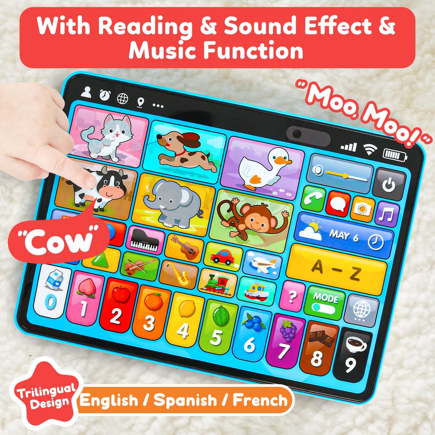 Learning Tablet for Toddlers 1–3 | Trilingual Musical Toy with Sounds & Speech Therapy | Montessori Educational Gift for Boys & Girls 12–36M