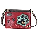 Chala Paw Print Mini Crossbody Handbag Dog Lovers Convertible Straps Dog Mom (Teal Paw/Burgundy)