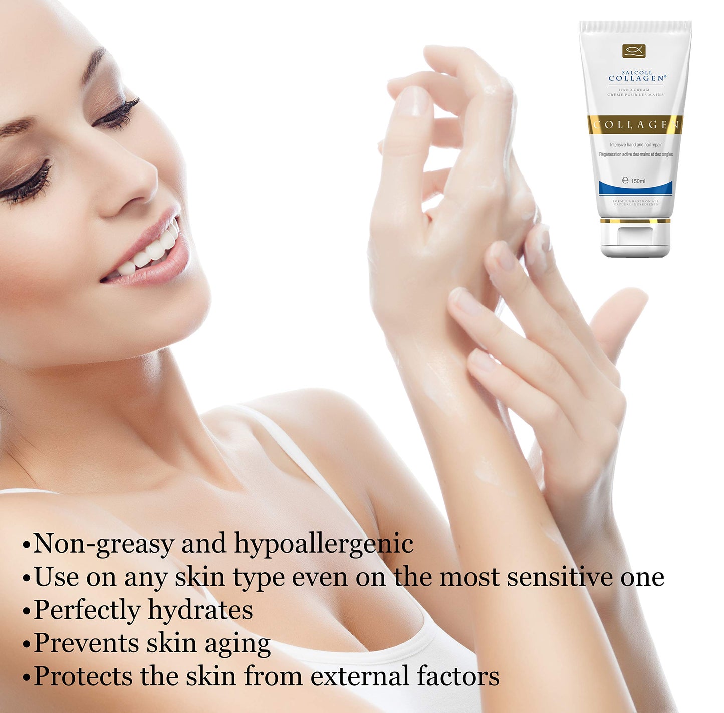 Pure Bioactive Anti-Aging Collagen Repair Hand Cream - Hypoallergenic Moisturizing Lotion, Dry Skin Relief, All Skin Types, 150 ml
