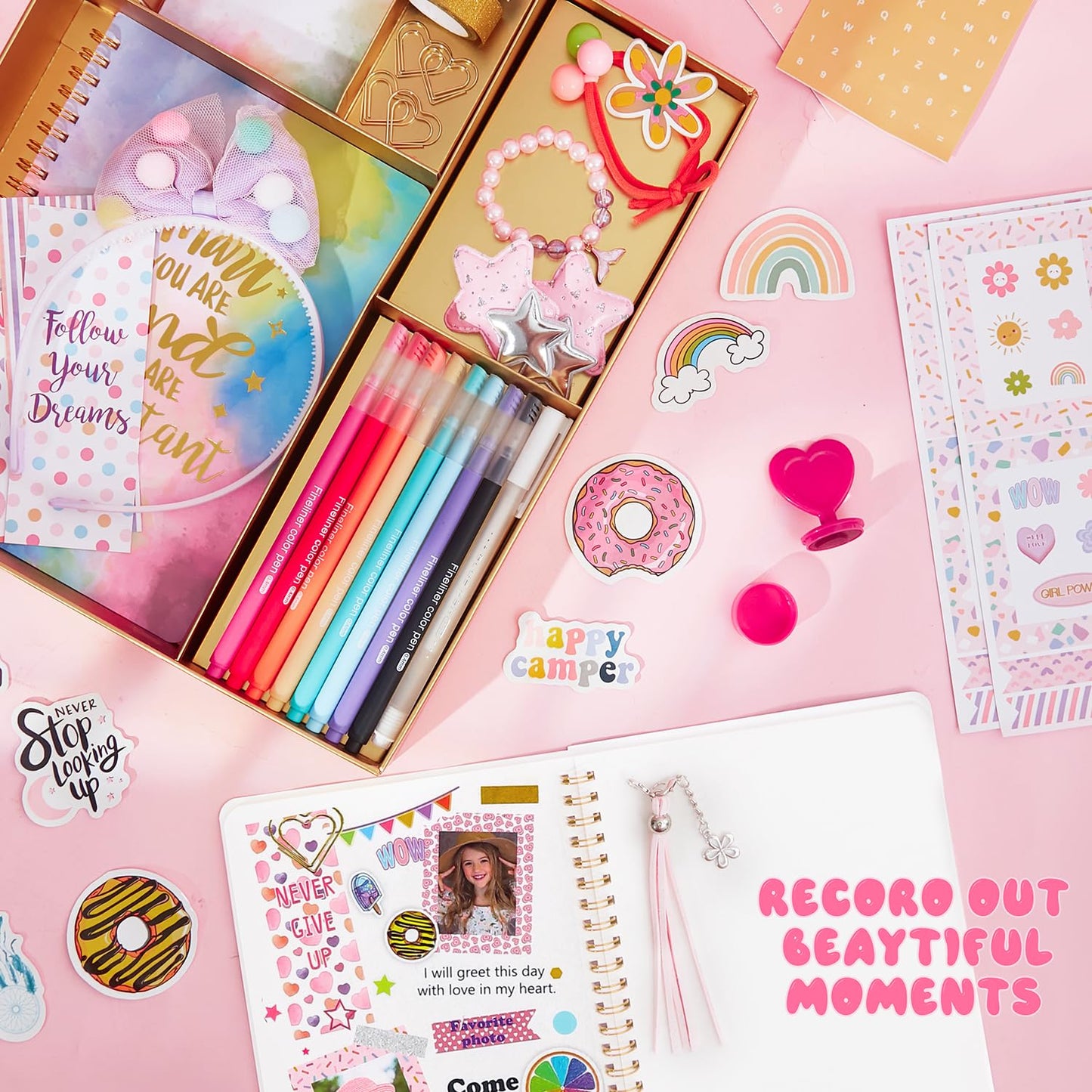 Girls DIY Diary 54-Pc Set – Stationery & Craft Kit with Stickers, Daily Supplies, Fun Gift for Ages 6–13, Birthday or Holiday Present