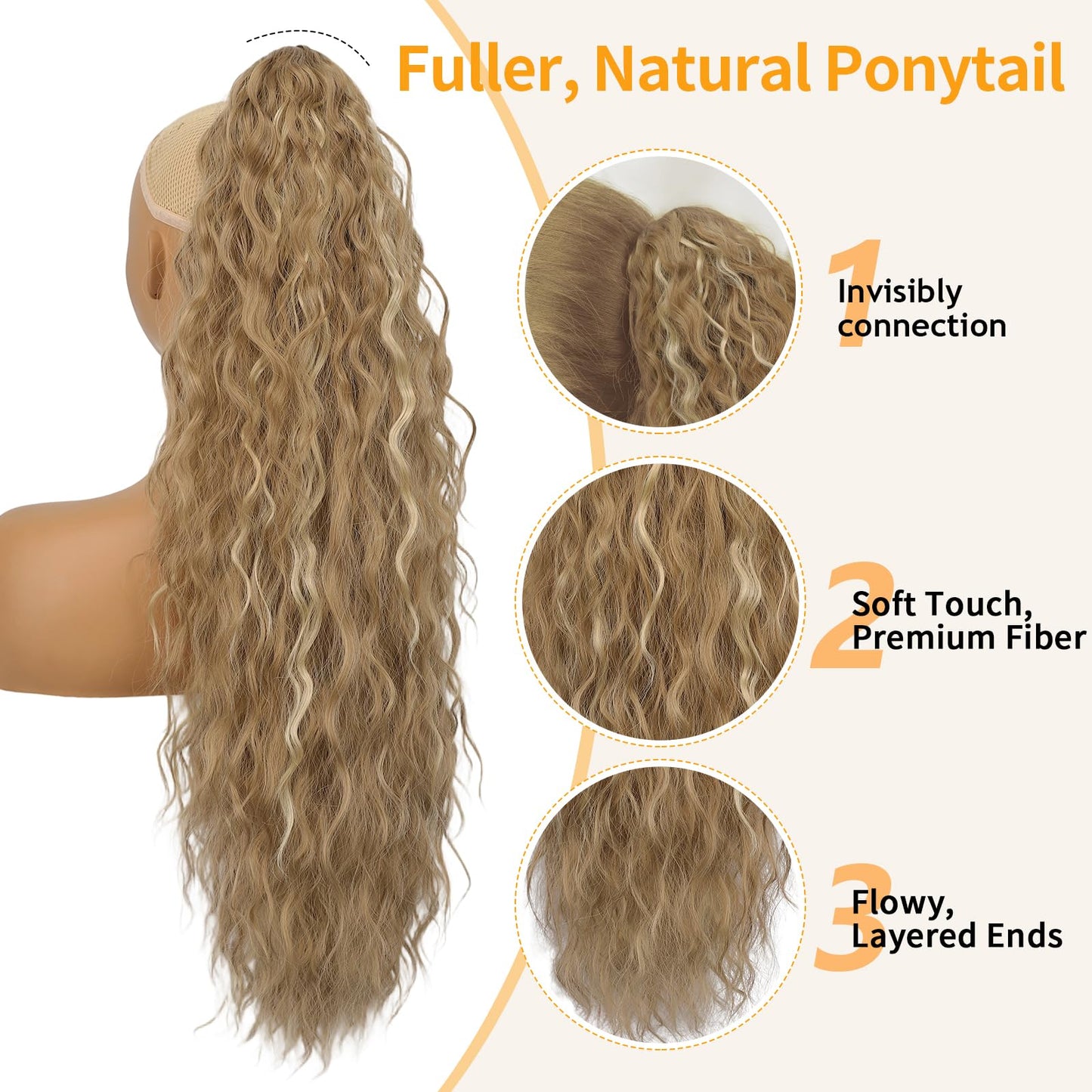 ORSUNCER Ponytail Extension Claw 18" Curly Pony Tail Clip in Claw Hair Extensions Fluffy Natural Looking Synthetic Hairpiece for Women Blonde Beauty and Personal Care ORSUNCER