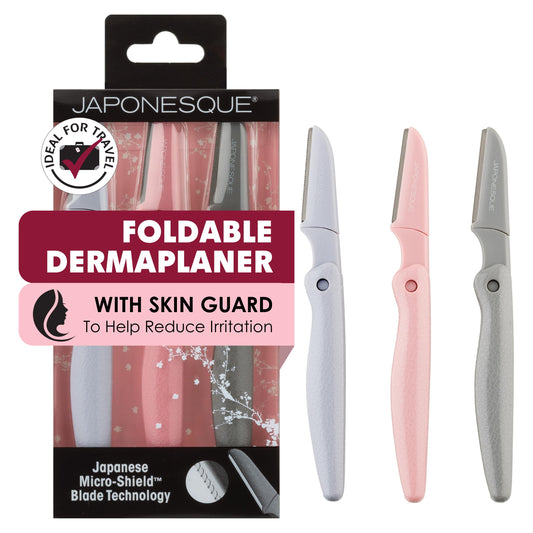 JAPONESQUE Foldable Dermaplaner Facial Razors - 3 Piece Set, Eyebrow And Facial Hair Razor Kit - One Blade Fixed Dermaplane Razor For Women Multicolor Beauty and Personal Care JAPONESQUE