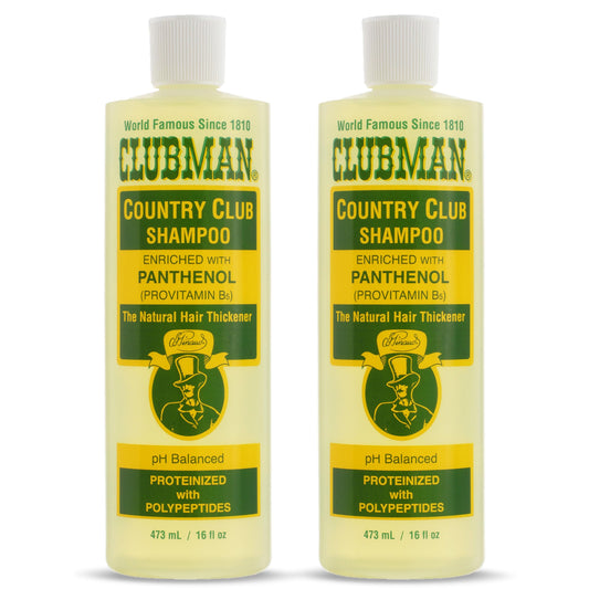 Clubman Country Club Shampoo - pH Balanced, Enriched with Panthenol for Thicker Hair, Natural Hair Thickener for Men, 16 oz Pack of 2