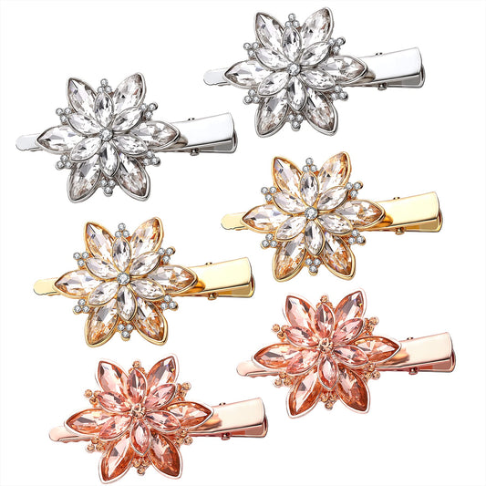 BVGA 3 Pairs Hair Barrettes for Women, Crystal Rhinestone Bangs Hair Clips Metal Flower Butterflies leaf Clips Decorative Hair Accessories for Women