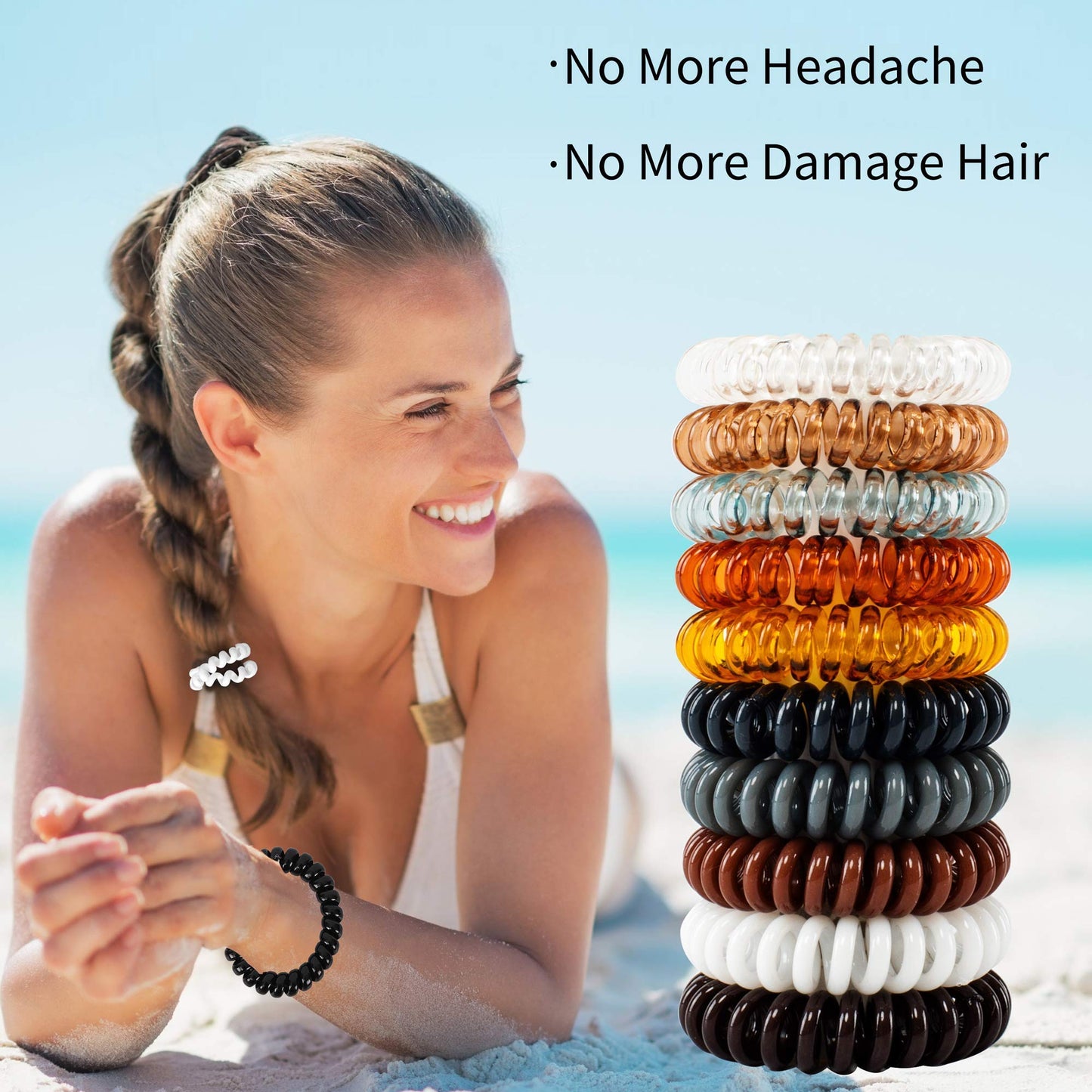 79STYLE 50pcs Spiral Hair Ties For Women Coil Hair Bands Coil Scrunchies Ponytail Holder Plastic Phone Cord Hair Coils For Thin Hiar No Damage