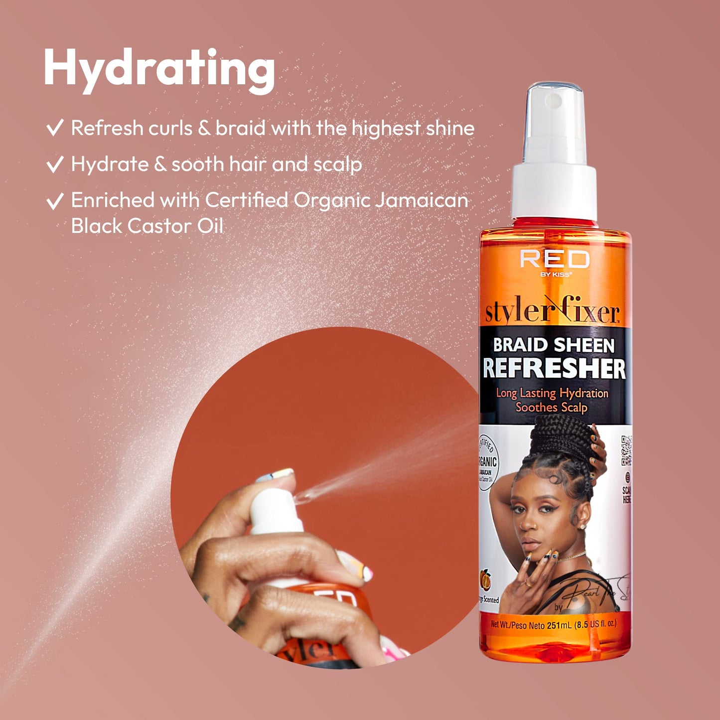 Red by Kiss Braid Sheen Refresher Spray, Long Lasting Hydration, Refresh Curls & Braid,Highest Shine, Soothes Scalp, Nourishes Dry Crips Hair