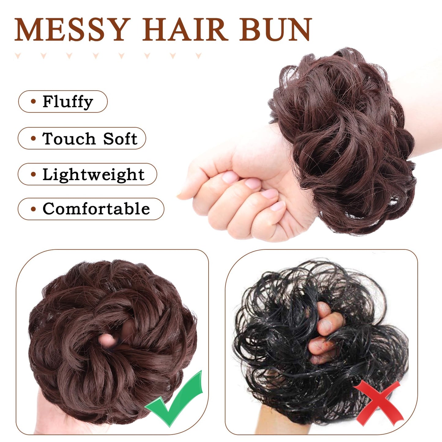 MORICA Messy Hair Bun Hair Scrunchies Extension Curly Wavy Hair Synthetic Chignon Hairpieces for Women(Dark Auburn) Beauty and Personal Care MORICA