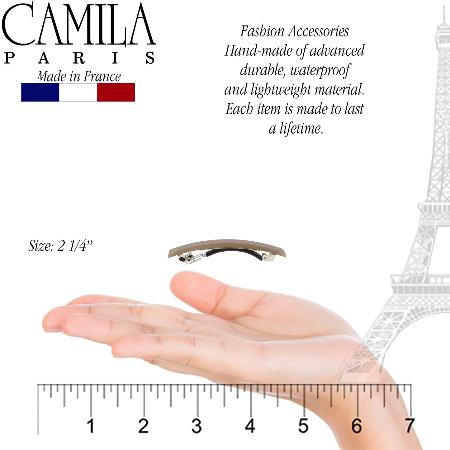 Camila Paris CP3074 French Hair Barrette Clip for Girls, Set of 2 Beige Rubberized Metal Clasp Strong Hold Grip Hair Clips for Women, No Slip Durable