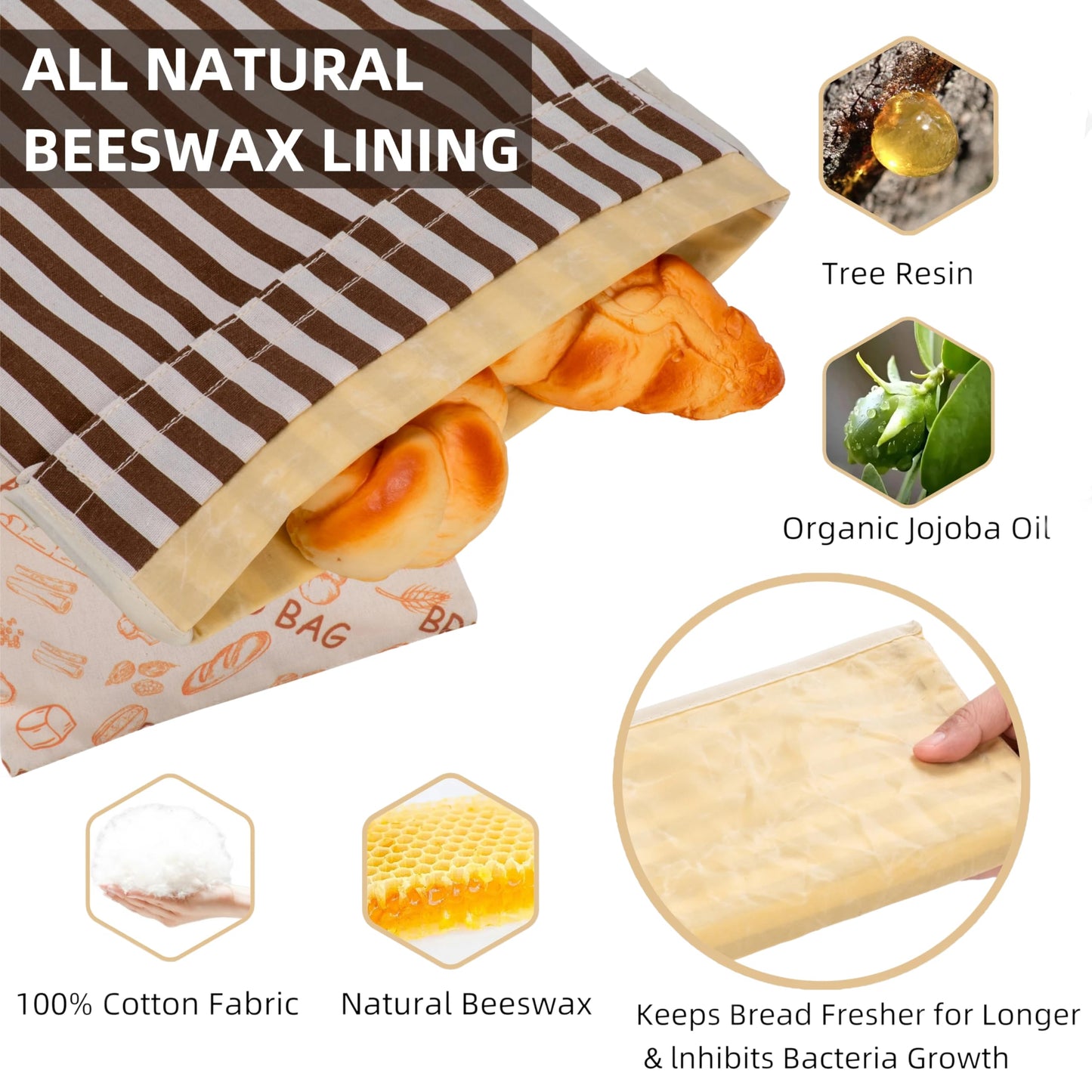 GDDAY Beeswax Bread Bags for Homemade Bread,Reusable Beeswax Bags for Sourdough,Cotton Linen Food Storage Bag to Keep Fresh - Extra Large 2 Pack