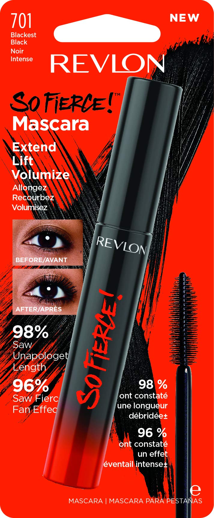 Revlon Mascara, So Fierce Eye Makeup, Lasts up to 24 Hours, No Clump, Smudge-Proof, Flake-Free, 701 Blackest Black, 0.25 fl oz