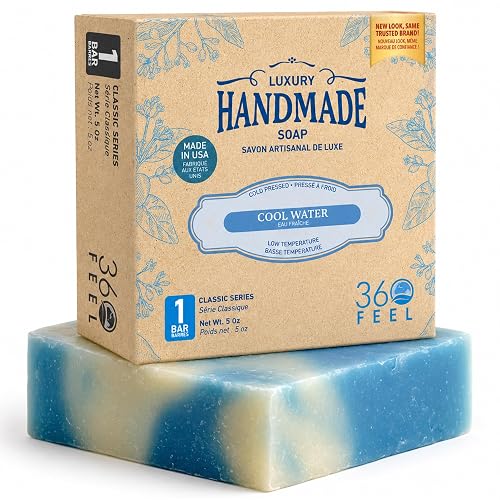 360Feel Cool Water Soap - Made in The USA - Castile Handmade All Natural Cold Processed - Infused with Cool Water Scent for Gentle Cleanse Beauty & Personal Care 360Feel