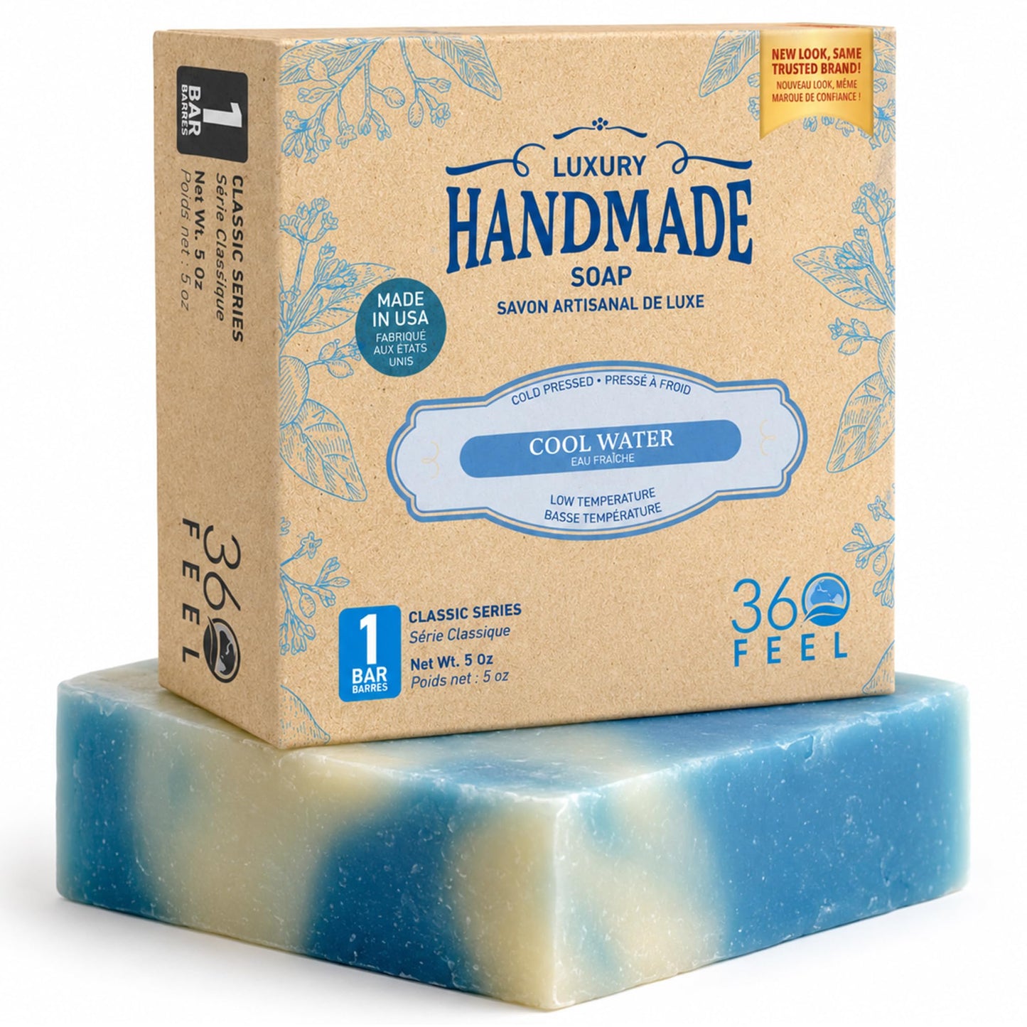360Feel Cool Water Soap - Made in The USA - Castile Handmade All Natural Cold Processed - Infused with Cool Water Scent for Gentle Cleanse Beauty & Personal Care 360Feel