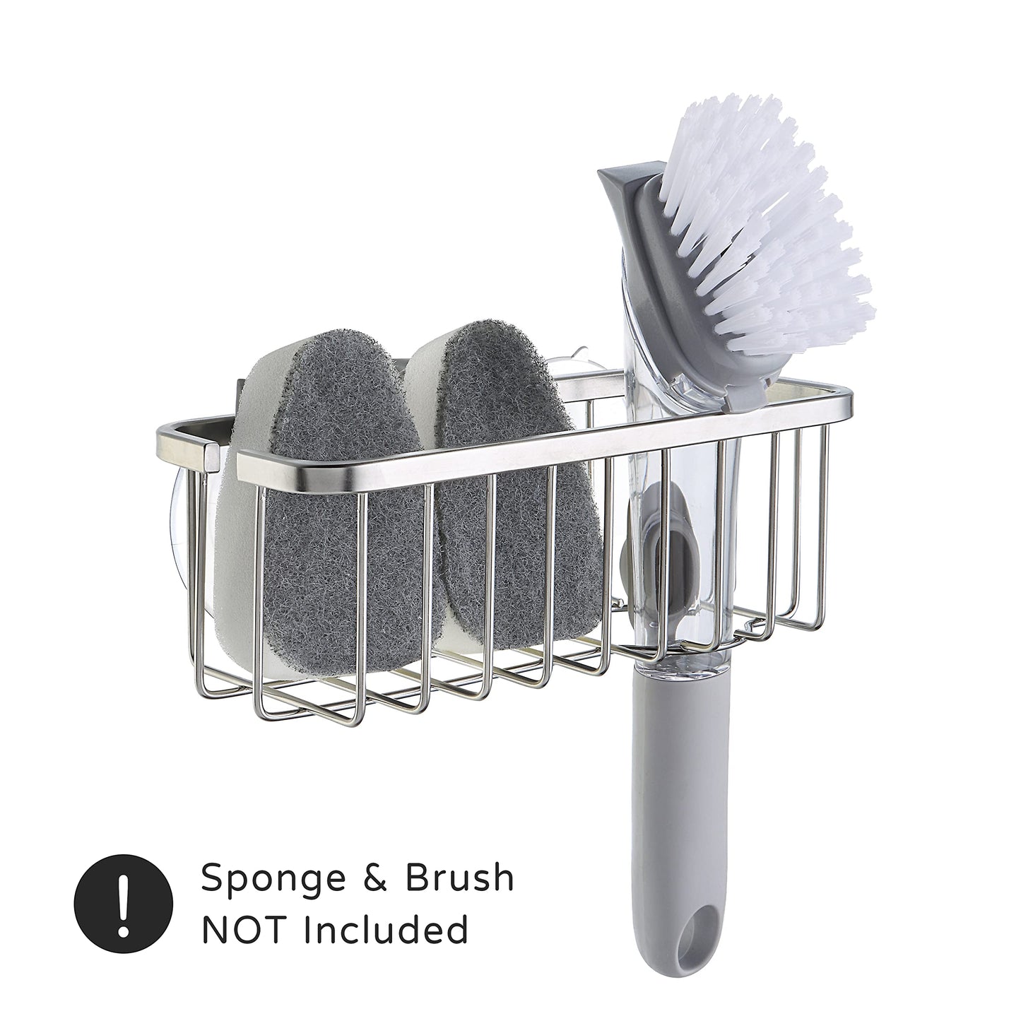 SunnyPoint NeverRust Sink Sponge Holder – Adhesive Mount with Suction Cup, Rustproof Organizer for Kitchen & Bathroom – 7.4x3.3x2.75"