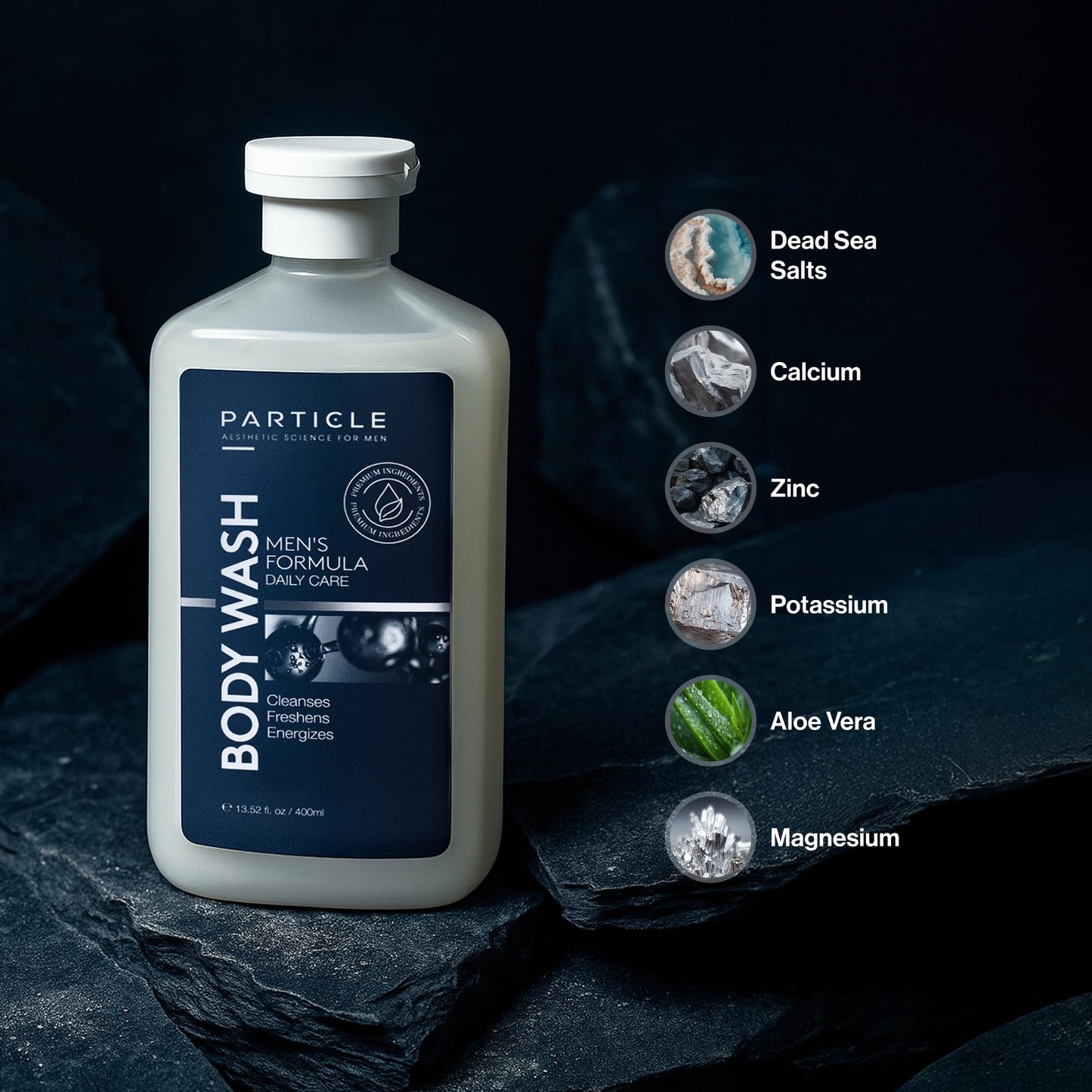 Particle Men’s Body Wash, Daily Skin Care for Men with Dead Sea Minerals, Hydrating Moisturizing Shower Gel and Cleanser for Men, All Skin Types
