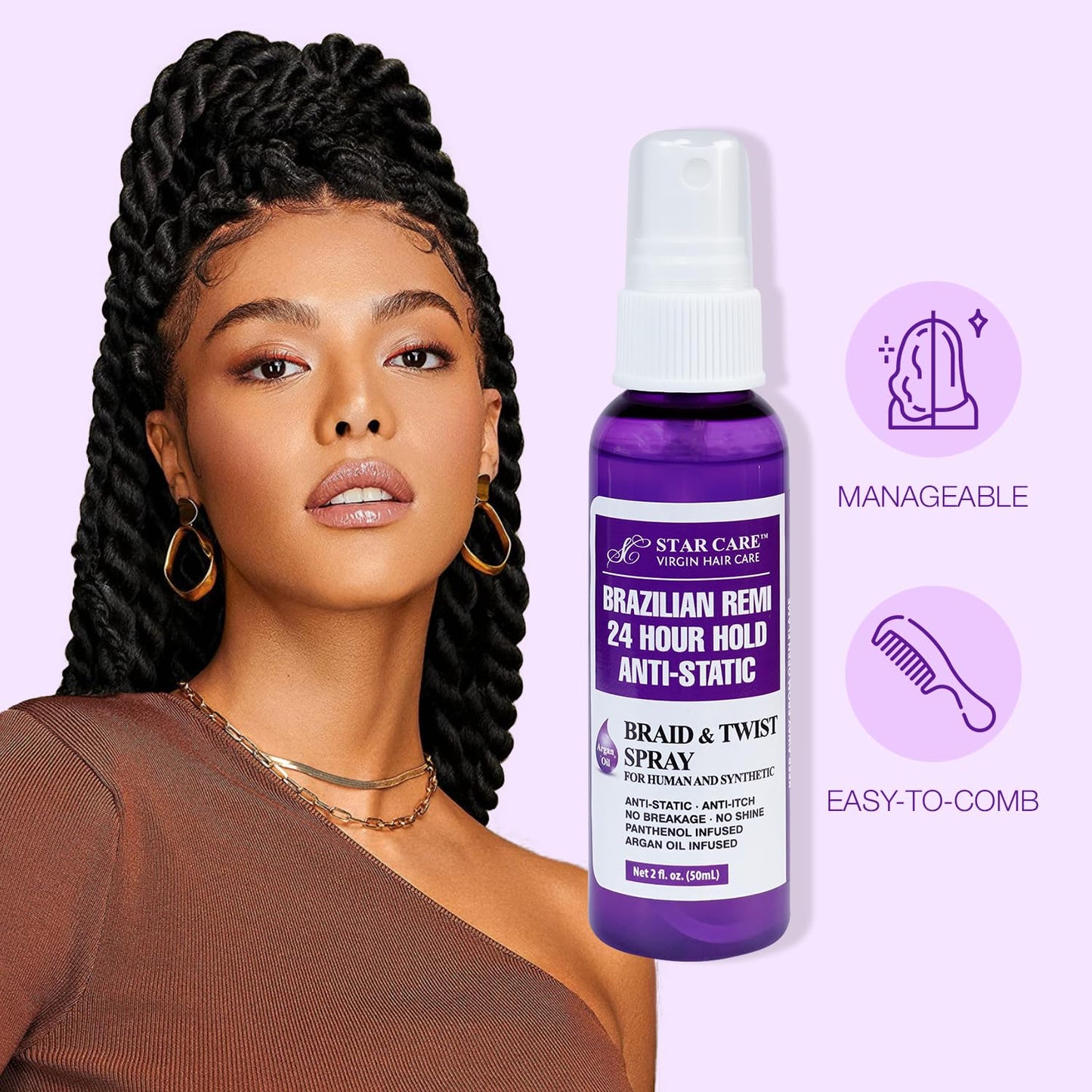 Star Care Brazilian Remi 24 Hour Hold Anti-Static Detangler Spray (Braid & Twist Spray)