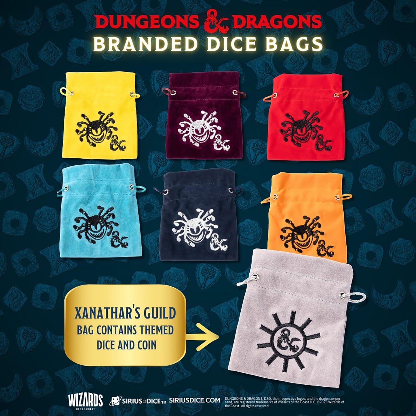 Dungeons & Dragons: Xanathar's Treasure Pack - Randomly Assorted Set w/ 7pc Dice, Metal Coin & Dice Bag - RPG, D&D Waterdeep Collection, Sirius Dice