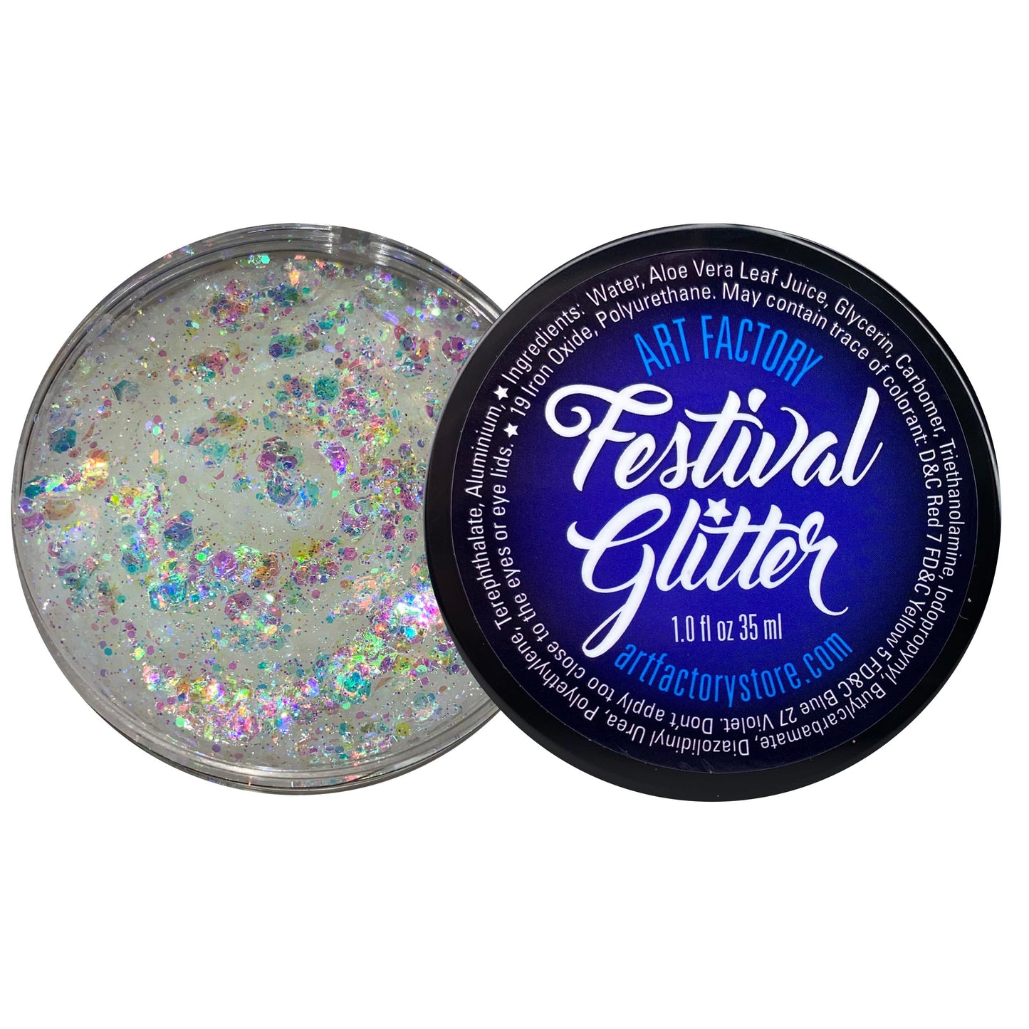 Art Factory Snowflake Iridescent Clear Body Glitter Gel - Chunky Cosmetic Glitter for Face, Hair & Body - Festival Rave Makeup, Long Wear Hair Glitter
