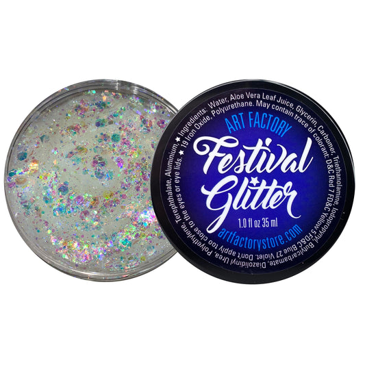 Art Factory Snowflake Iridescent Clear Body Glitter Gel - Chunky Cosmetic Glitter for Face, Hair & Body - Festival Rave Makeup, Long Wear Hair Glitter