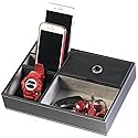 Huji Men's Black Leatherette Valet Jewelry Tray Display Showcase Insert Liner Organizer 5 Compartments Desk Car Home Dresser Keys Phone Wallet Coins