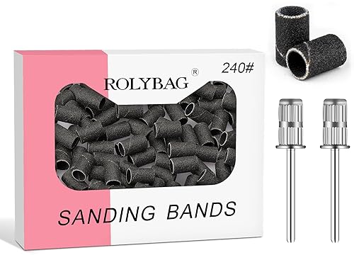 Rolybag Sanding Bands for Nail Drill, 240 Grit Sanding Band Include 100 Fine Grit Sanding Bands and 2 Pcs Mandrel Bit for 3/32" Nail Drill Machine