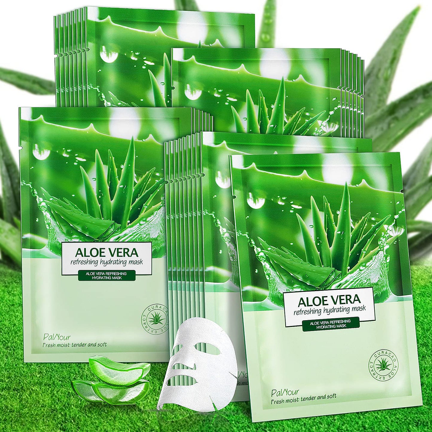 PalNour Aloe Facial Skincare Sheet Hydrating Moisturizing Revitalizing Facial Skincare Sheet for Dry, Oily, Sensitive and Tired Skin 25ml/0.8oz, Pack