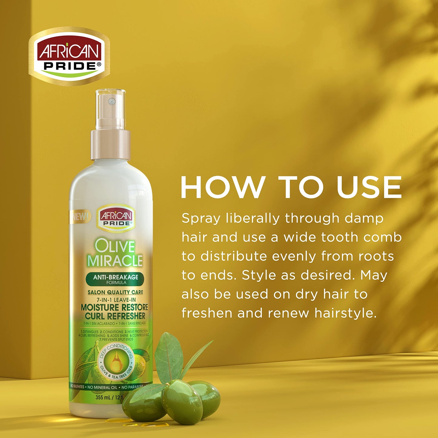 African Pride Olive Miracle 7-IN-1 Leave-In Moisture Restore Hair Curl Refresher, Provides Moisture & Helps Repair Natural Coils & Curls, Enriched