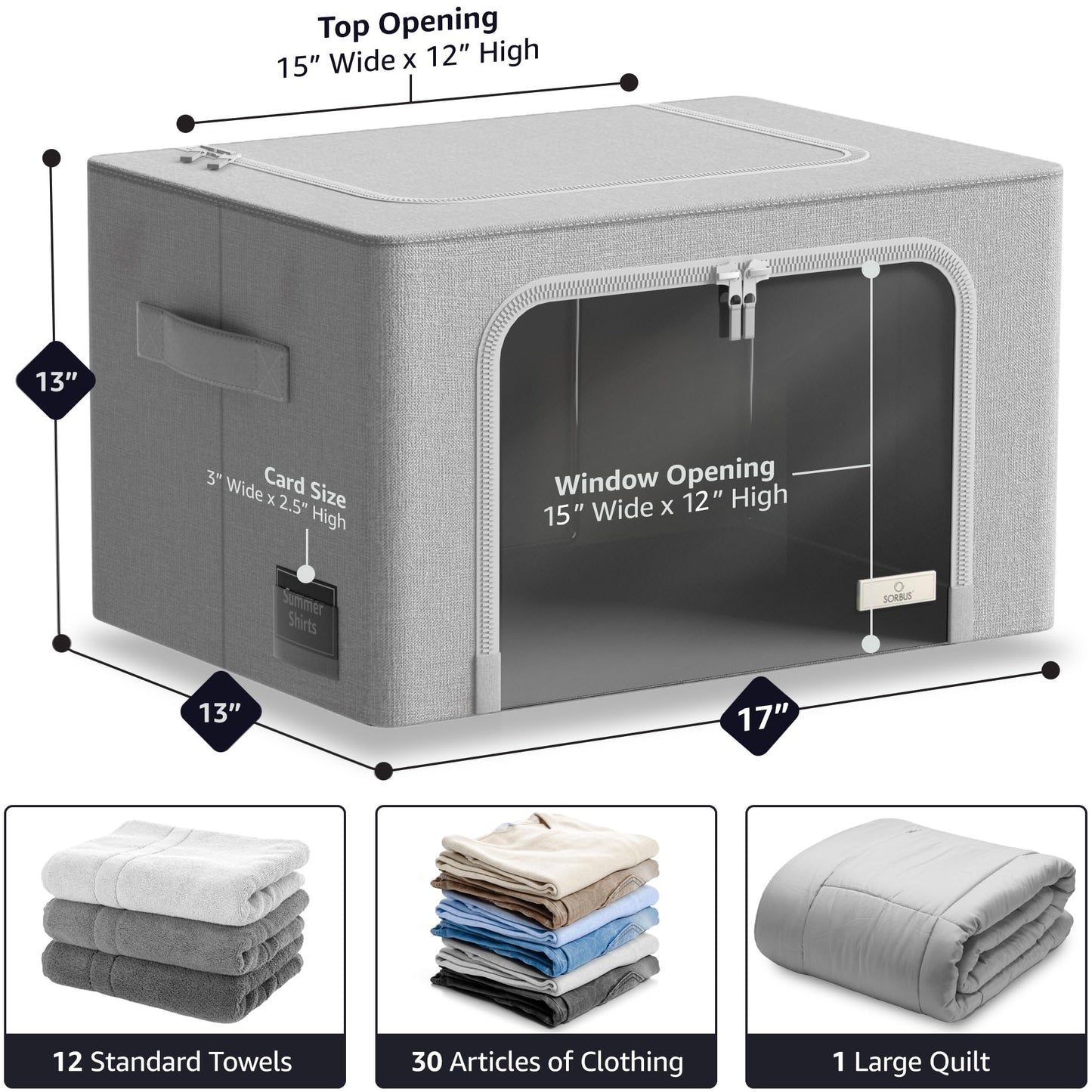 Sorbus Storage Bins with Metal Frame - Stackable & Foldable Clothes Organizer Bags - Oxford Fabric Storage Containers with Large Clear Window & Carry…