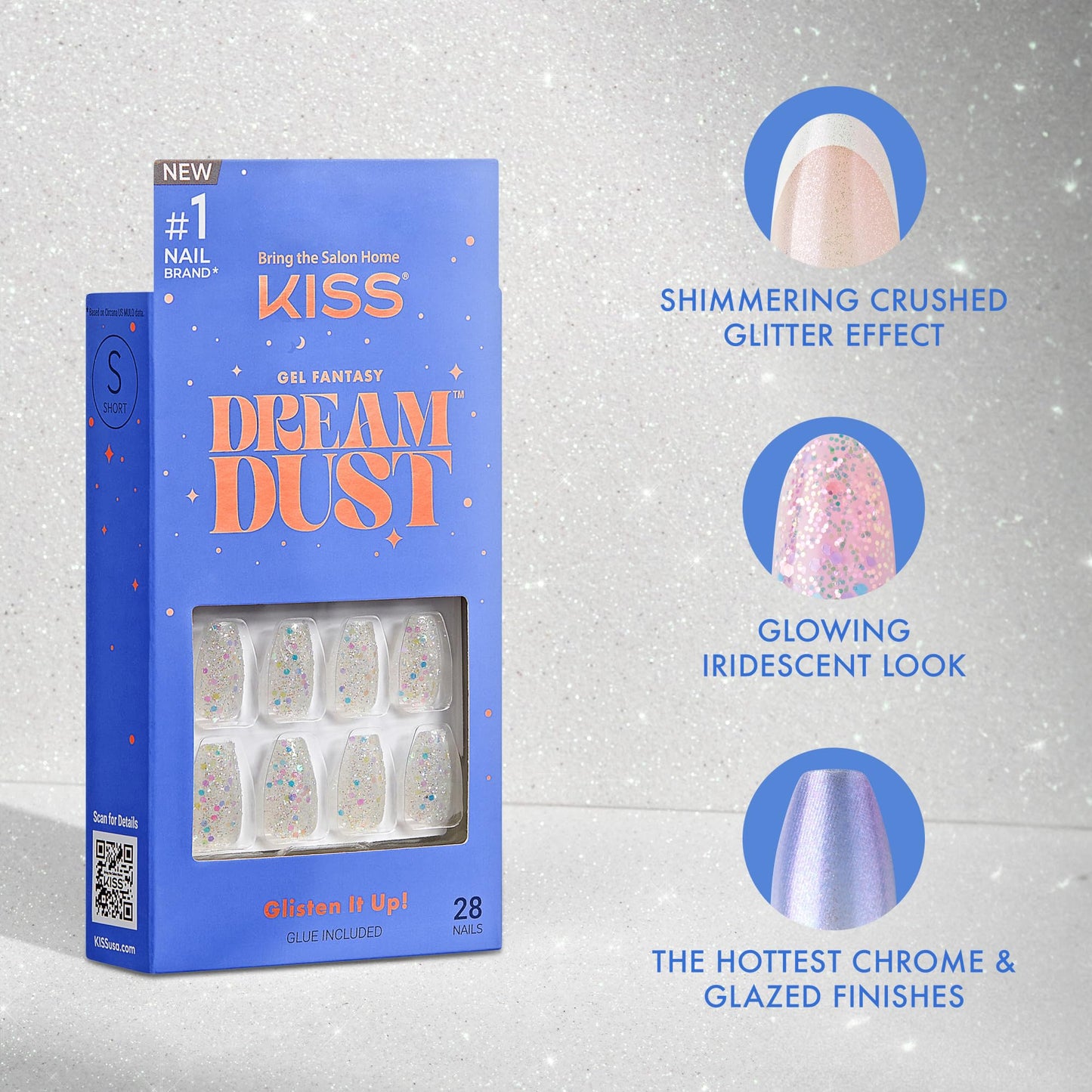 KISS Gel Fantasy, Press On Nails, Nail glue included, 'Silver Spoon', Light White, Short Size, Oval Shape, Includes 28 Nails, 2g glue, 1 Manicure Beauty & Personal Care KISS