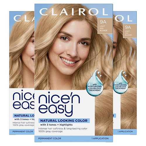 Clairol Nice'n Easy Permanent Hair Dye, 9A Light Ash Blonde Hair Color, 3 Count
