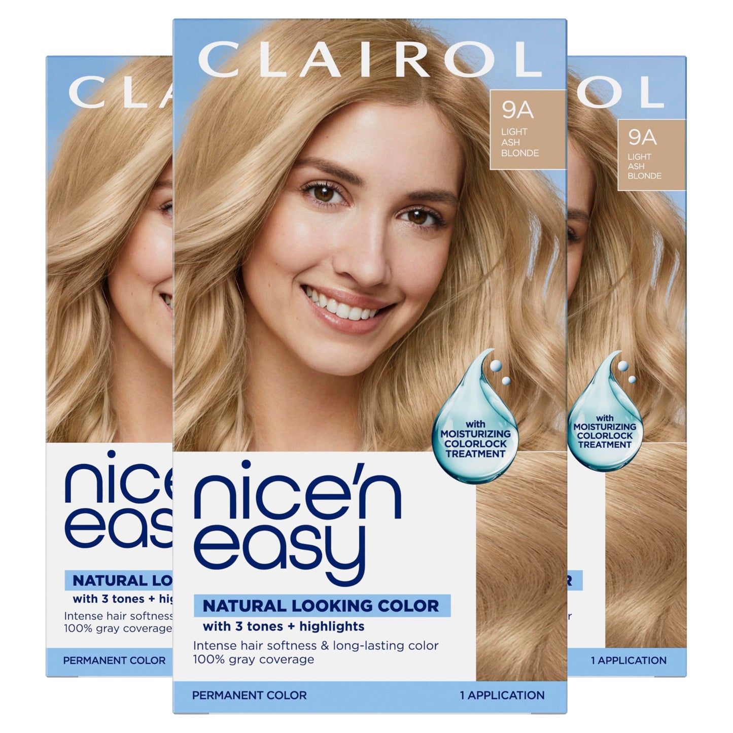 Clairol Nice'n Easy Permanent Hair Dye, 9A Light Ash Blonde Hair Color, 3 Count