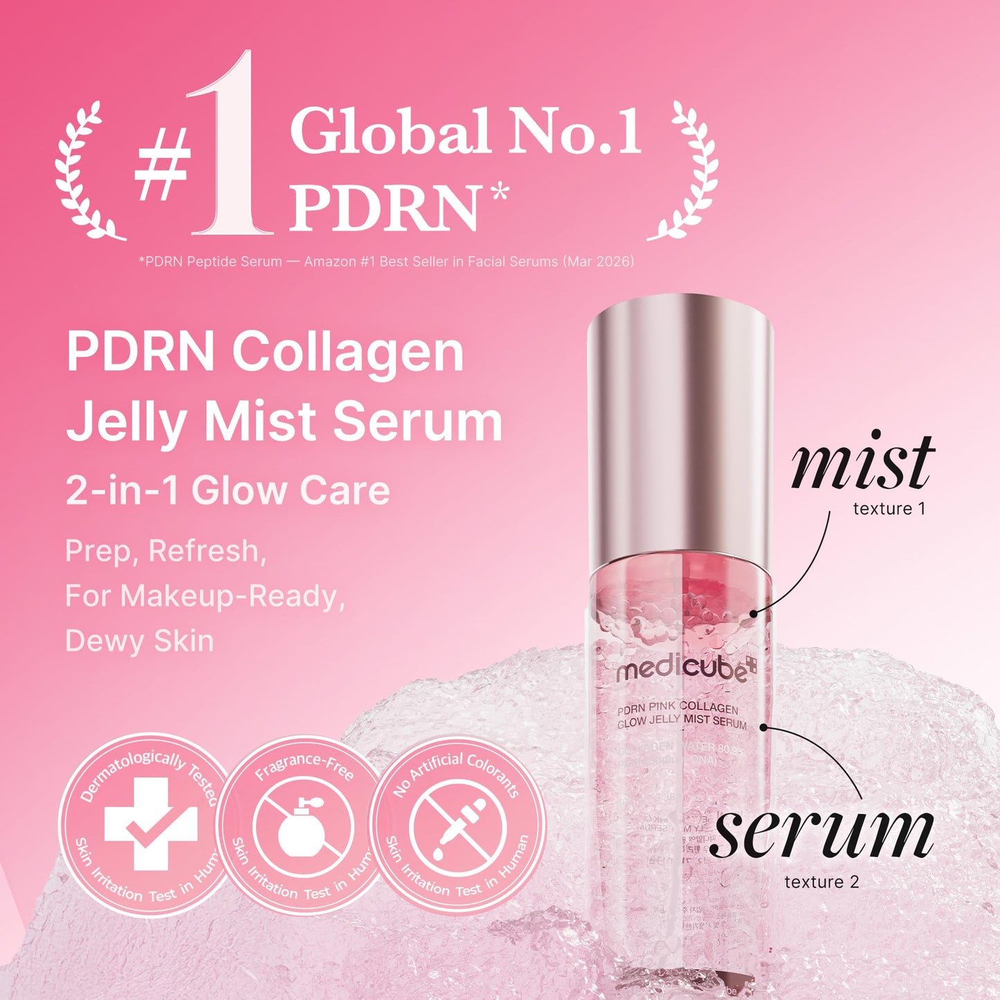 medicube Jelly Mist Serum with Pink PDRN Collagen | Dual-Texture Glow Spray with Niacinamide, Glutathione, Ceramide, Hyaluronic Acid | for Hydration Beauty and Personal Care medicube