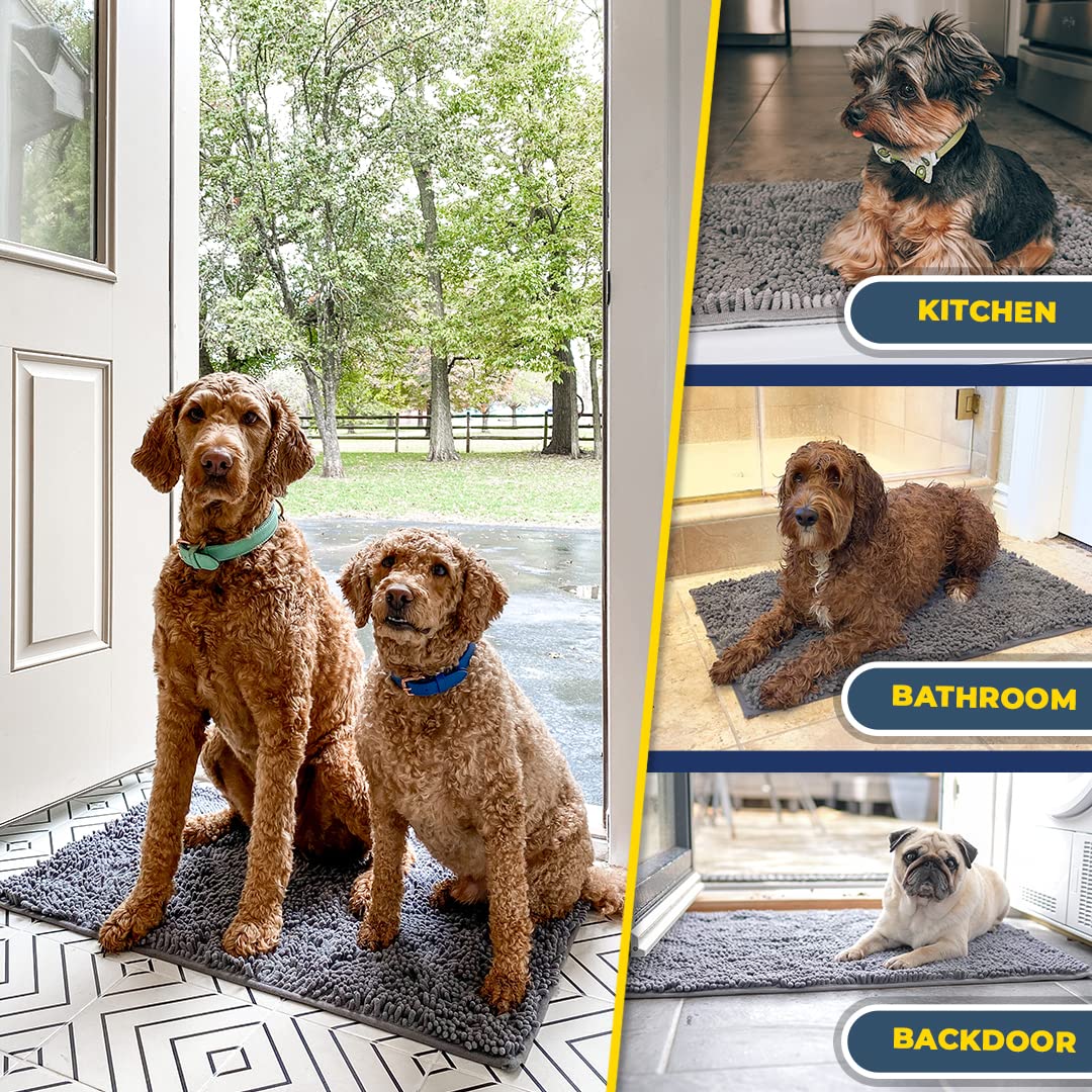 Muddy Mat® Super Absorbent Microfiber Dog Door Mat – Non-Slip, Quick-Dry Chenille Rug for Muddy Paws – Washable Indoor/Outdoor Pet Carpet, Grey 30"x19"